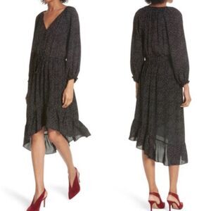 Joie Alithea Polka Dot Heart Print Blouson A-line Midi Dress Asymmetrical